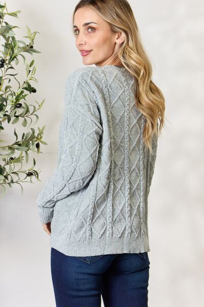 Cozy Classic Cable Knit Round Neck Sweater