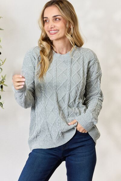 Cozy Classic Cable Knit Round Neck Sweater