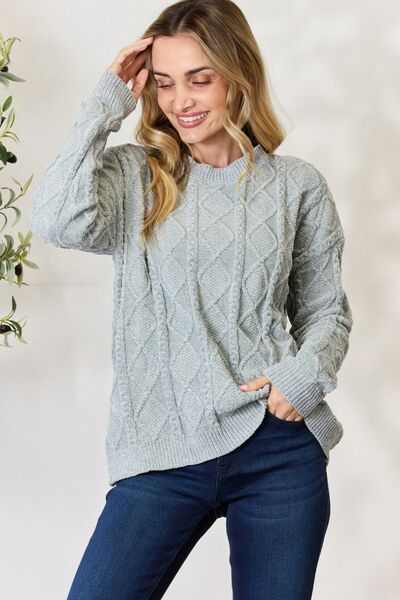 Cozy Classic Cable Knit Round Neck Sweater