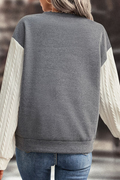 Chic Contrast Dropped Shoulder Round Neck Sweatshirt for Women
